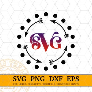 Freccia Monogram Svg, Cerchio monogramma telaio svg, Freccia Monogramma Svg, Perle Cerchio Cornice Png Dxf File di taglio per Cricut e Silhouette