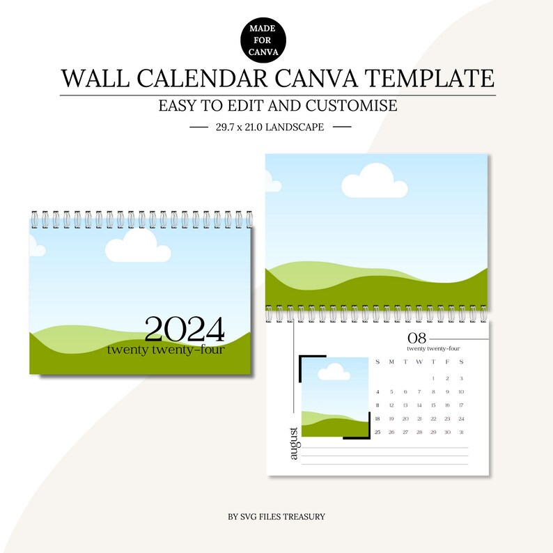 Wall calendar Canva Template, Editable Canva Template, Drag and Drop wall calendar Canva templates