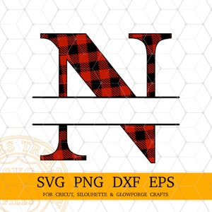 Buffalo Plaid Letter N Split Monogram SVG, Christmas Monogram Svg, Family Name Frame Letter Svg Files para Cricut Sublimation Letters Png