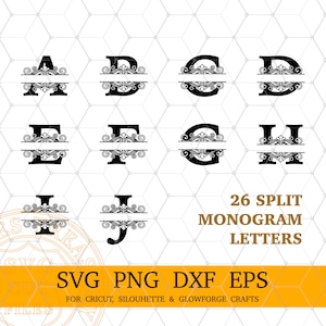 Split Family Name Monogram Svg, Png, Dxf, Monogram Frame Alphabet, Digital Download, Cricut Cut Files, Engraving, Laser Plasma cutting files 2