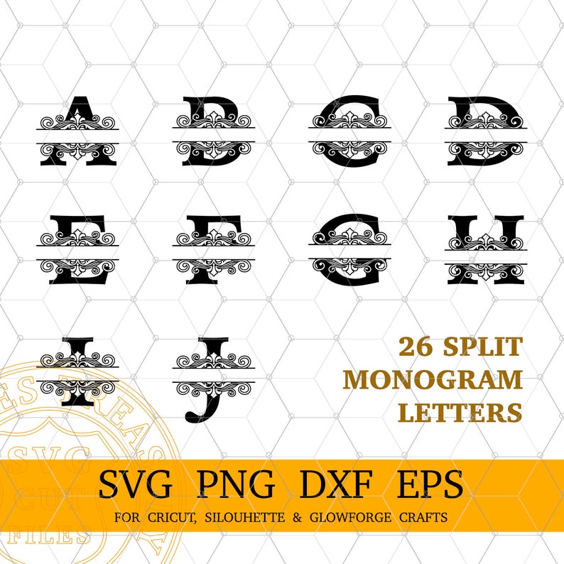Split Family Name Monogram Svg, Png, Dxf, Monogram Frame Alphabet, Digital Download, Cricut Cut Files, Engraving, Laser Plasma cutting files 2