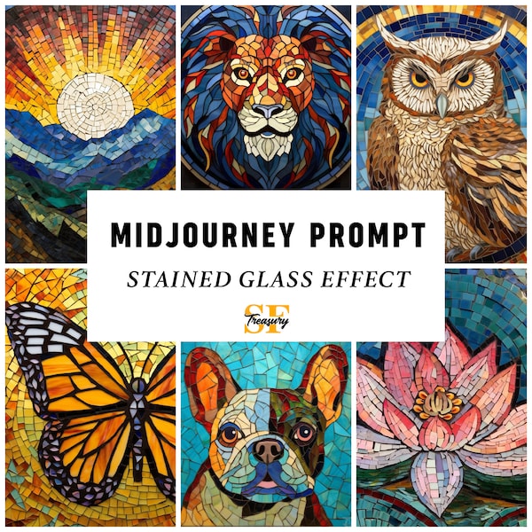 Stained Glass Midjourney Prompt for any animal flower or other subject or scene in Stained Glass Style, Midjourney Prompts, Midjourney Art