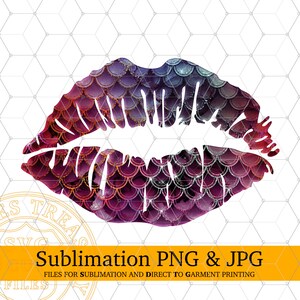 Disegni di labbra a sublimazione della sirena Formati di file stampabili Png e Jpg per progetti di stampa di magliette fai-da-te