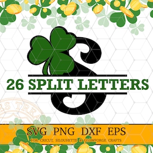 St Patricks Day Monogramm Schrift SVG Split Kleeblatt Monogramm SVG, druckbare Png Buchstaben Dxf Schnittdateien, Split Name Schrift SVG Dateien Cricut Design