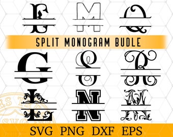 Cricut Split Monogram svg lettertypebundel, PLR ontwerpen, monogram lettertypen voor Cricut, monogram svg-bestanden voor Cricut Silhouette Monogram letters svg