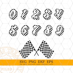 Checkered Racing Numbers Svg Files For Cricut, Silhouette, Glowforge, Racing Flag svg, png, eps, dxf, Checkered flag svg, Digital Download
