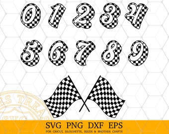 Racing Numbers SVG, Checkered Flag Numbers for Silhouette, Racing Style ...
