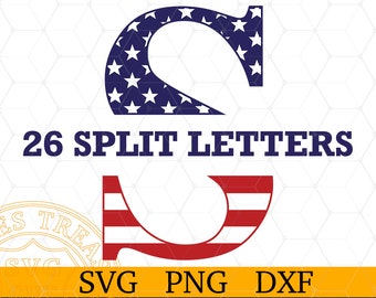 Monogram Svg 4th of July alphabet American Flag Letters, Split Letters svg png dxf eps cut files Independence day, Stars and stripes