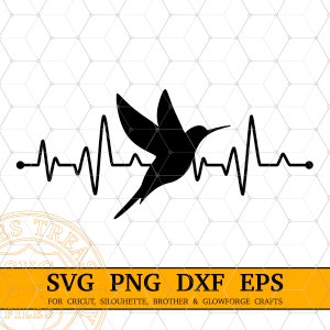 File di taglio Hummingbird Heartbeat Svg Png Dxf per Cricut, Silhouette, Glowforge, Heart beats Svg, Design di taglio laser, Design di adesivi per auto
