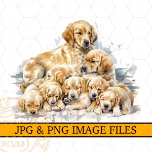 Watercolor Golden Retriever Png Sublimation Image Dog Clipart Illustration, Mothers Day Png, Printable Watercolor dog png, Digital Download