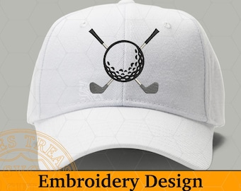 Golf clubs embroidery file, Golf ball embroidery design, Golf gift, Golf hat embroidery pes hus vp3 vip jef exp emd dst csd files