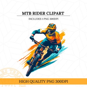 Clipart Png vélo VTT, sublimation aquarelle Clip Art, téléchargement numérique Png coureur de VTT pour l'impression de T-Shirt directement sur le tissu