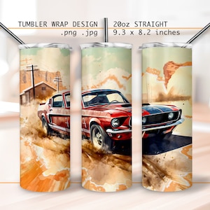 Akwarela Mustang Tumbler Wrap Sublimacja Png, Mustang 20oz Tumbler Wrap Sublimacja, Road Trip Tumbler, Mustang car tumbler wrap design