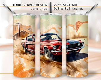 Watercolor Mustang Tumbler Wrap Sublimation Png, Mustang 20oz Tumbler Wrap Sublimation, Road Trip Tumbler, Mustang car tumbler wrap design