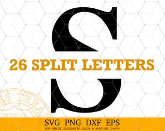 Blank Split Monogram font letters svg png dxf cut files, Cricut font, Monogram Split Letters Svg Files for Cricut, Silhouette font