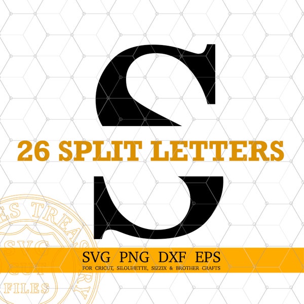 Blank Split Monogram font letters svg png dxf cut files, Cricut font, Monogram Split Letters Svg Files for Cricut, Silhouette font