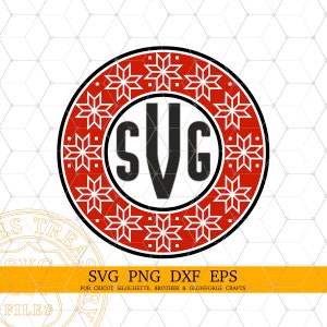 Nordic Star Christmas Monogram Frame Svg Png Dxf Eps Cut and Print Design Files, Christmas Circle Monogram Svg