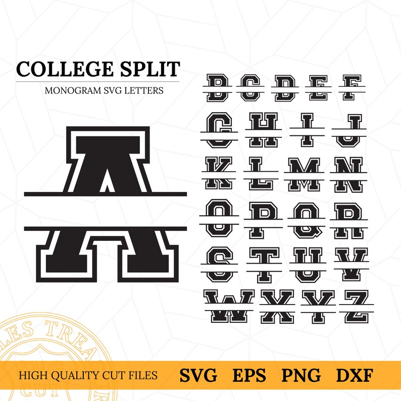 Varsity Monogram Svg, College Split Font Alphabet Letters Png Dxf Eps ...