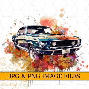 Ford Mustang Sublimation Image Png et Jpg fichiers, Floral aquarelle rétro classique Mustang Illustration imprimable chemise Design, Clipart