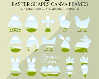 Canva Frame Template, Easter Shapes, Editable Photo Fill Happy Easter Bunny, Cross, Create Your Own Drag and Drop Easter Canva Photo Frame