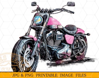 Pink Harley Motorcycle PNG, Girl Biker Clipart, Shirt Sublimation Design