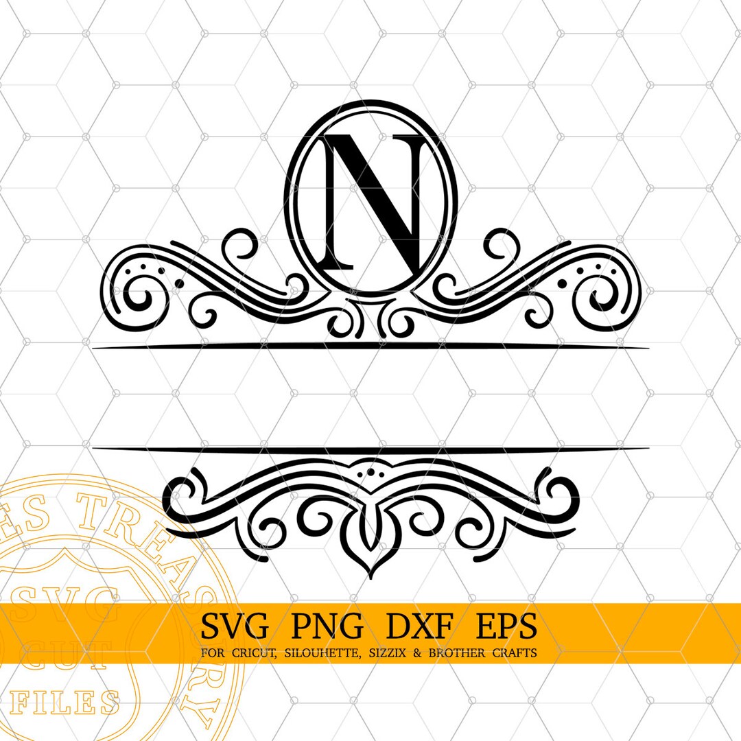 Split Letter N Monogram SVG Fancy Flourish Last Name Frame Laser 
