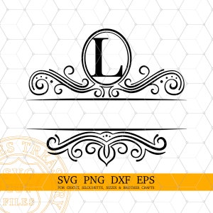 Letra L dividida Monograma Svg, Letra Fancy Flourish Svg, Moldura de sobrenome dividida, Arquivos Dxf de corte de gravação a laser, Imagem PNG de monograma para impressão
