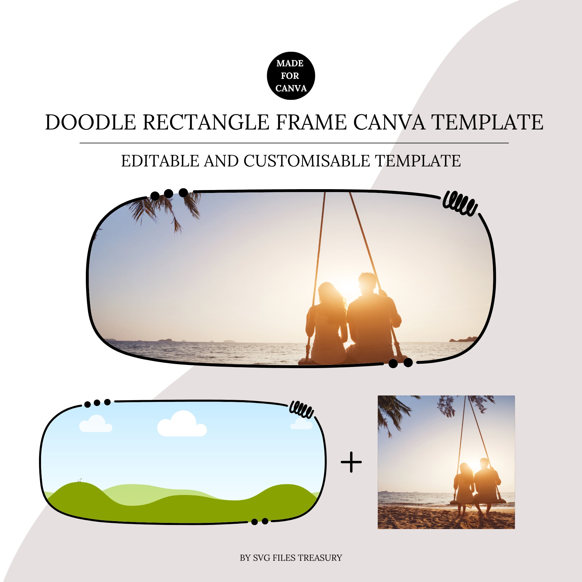 Doodle Rectangle Canva Photo Frame Template, Editable Drag and Drop ...
