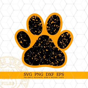 Paw Print Svg, Distressed Paw, Grunge Dog Paw Print Svg, Png, Dxf, Eps, Cut Files, Digital Download, Orange Paw Sublimation Design, Clipart