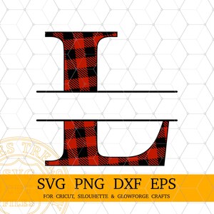 Buffalo Plaid Letter L Split Monogram SVG, Christmas Monogram Svg, Family Name Frame Letter Svg Files para Cricut Sublimation Letters Png