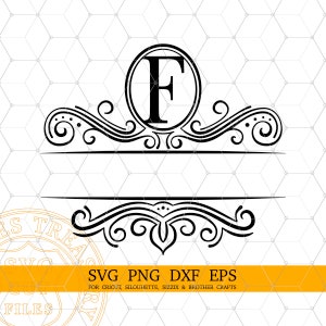 Split Letter F Monogram Svg, Fancy Flourish Letter Svg, Split Last Name Frame, Laser Engraving Cut Dxf Files, Imprimible Monogram Png Image