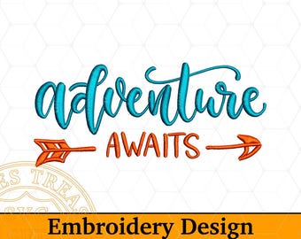 Adventure Awaits Machine Hat Embroidery Design, Mountain Hiking, Wanderlust in pes hus vp3 vip jef exp emd dst csd Formats