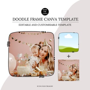 Doodle Frame Canva Template, Canva Photo Frame, Editable Photo Fill, Create Your Own Drag and Drop Pattern Canva Photo Frame