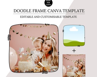 Doodle Frame Canva Template, Canva Photo Frame, Editable Photo Fill, Create Your Own Drag and Drop Pattern Canva Photo Frame