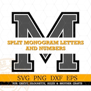 Split Monogram Svg, Varsity College Sports lettertype letters svg png dxf eps-bestanden, Cricut Maker Silhouette Cameo lettertype, Split Font Svg-bestanden