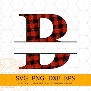 Buffalo Plaid Letter B Split Monogram SVG, Christmas Monogram Svg, Family Name Frame Letter Svg Files para Cricut Sublimation Letters Png