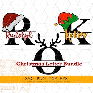 Weihnachtsalphabet-Svg-Bundle, Weihnachtsmannmütze Rentiergeweih Elfenhut Monogramm-Svg-Dateien, Weihnachtsalphabet Png, Weihnachtsmonogramm Buchstaben