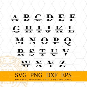 Letras de fuente svg de monograma dividido, alfabeto de monograma svg png, diseño de Cricut, archivos svg de marco de nombre de familia para Cricut, archivos de corte dxf de silueta