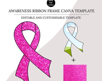 Canva Frame Template, Awareness Ribbon Frame, Editable Photo Fill Alphabet, Create Your Own Drag and Drop Ribbon Canva Photo Frames