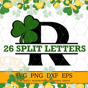 St Patricks Day Monogram Font Alphabet Letter &quot;R&quot; Svg, Shamrock Monogram Svg, St Patricks Svg, Split Name Monogram Svg cut files for Cricut