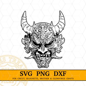 Scary Japanese Oni Demon Svg Png Clipart, Halloween Demon Face Wall Art Decal Sticker Design Vinyl Cutting Files, Iron On HTV DTG design