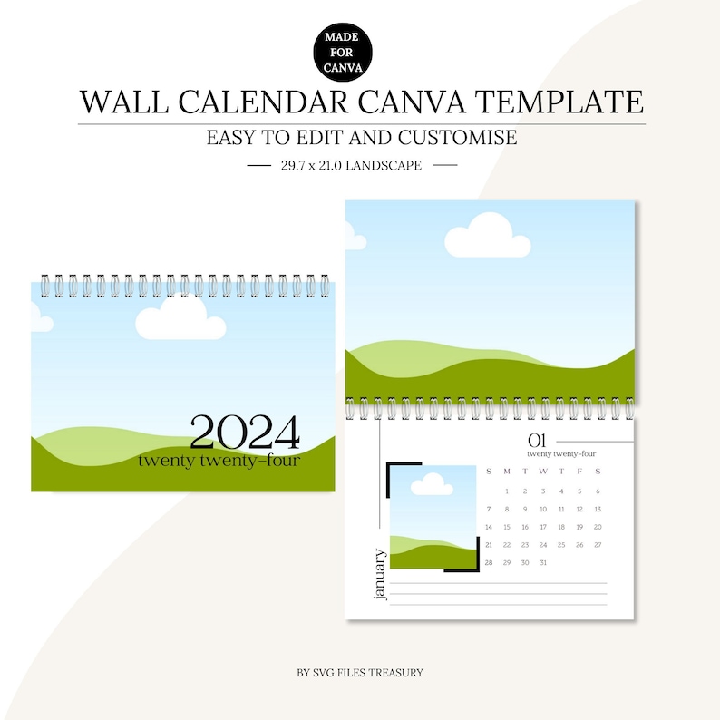 Wall calendar Canva Template, Editable Canva Template, Drag and Drop wall calendar Canva templates