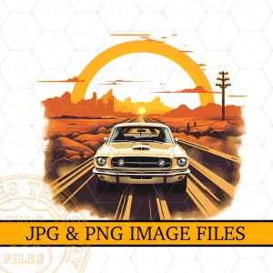 Classic Mustang Png Sublimation Shirt Design, Iron On Image, Vintage Retro Mustang Illustration Printable Shirt Design, American Clipart