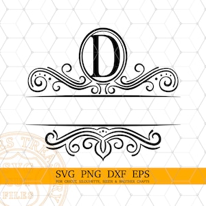 Split Letter D Monogram Svg, Fancy Flourish Letter Svg, Split Last Name Frame, Laser Engraving Cut Dxf Files, Imprimible Monogram Png Image