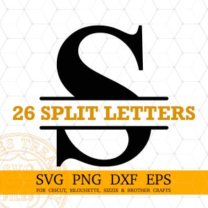 Fuente monograma svg, Monograma dividido svg, Archivos svg de fuente Cricut, Marco de monograma de nombre Letras del alfabeto divididas Svg, Dxf, Archivos Png imprimibles