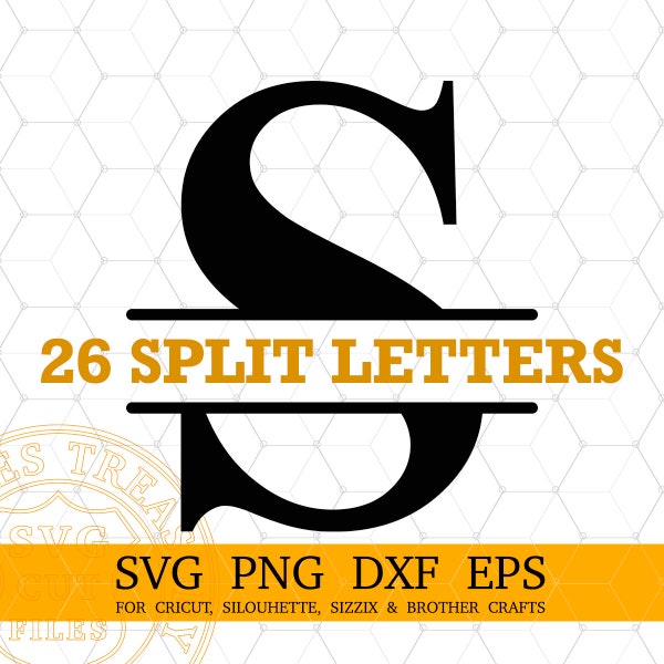 Split Monogram SVG Font, Cricut Fonts Files, Custom Name Monogram Alphabet Letters, Printable Png