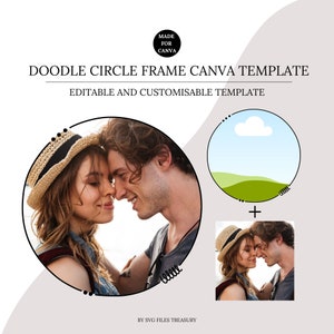 Doodle Circle Frame Canva Template, Canva Photo Frame, Editable Photo Fill, Create Your Own Drag and Drop Pattern Canva Photo Frame
