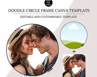 Doodle Circle Frame Canva Template, Canva Photo Frame, Editable Photo Fill, Create Your Own Drag and Drop Pattern Canva Photo Frame