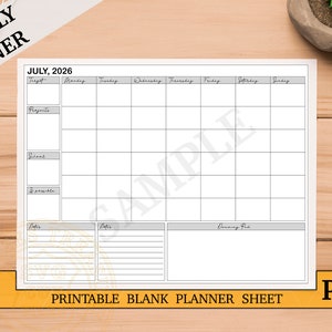 Blank A3 Size Monthly Planner Sheet Printable PDF File No Pre-filled ...