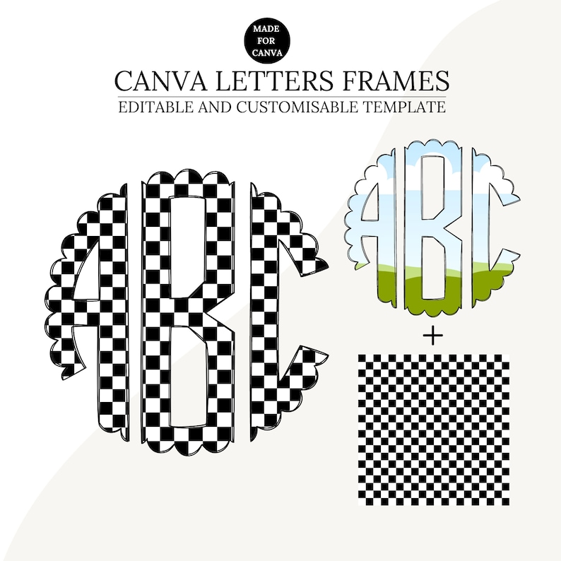 Make your own personalised monogram Letters Canva Frame Template, Scalloped Monogram Letters, Editable Photo Fill Alphabet, Create Your Own Drag and Drop Alpha Set Canva Photo Frame